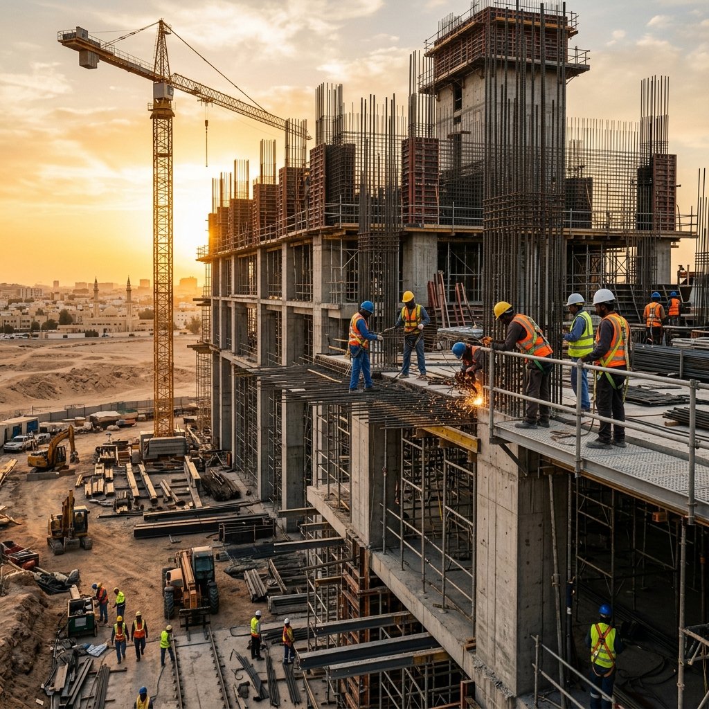 Construction project at golden hour